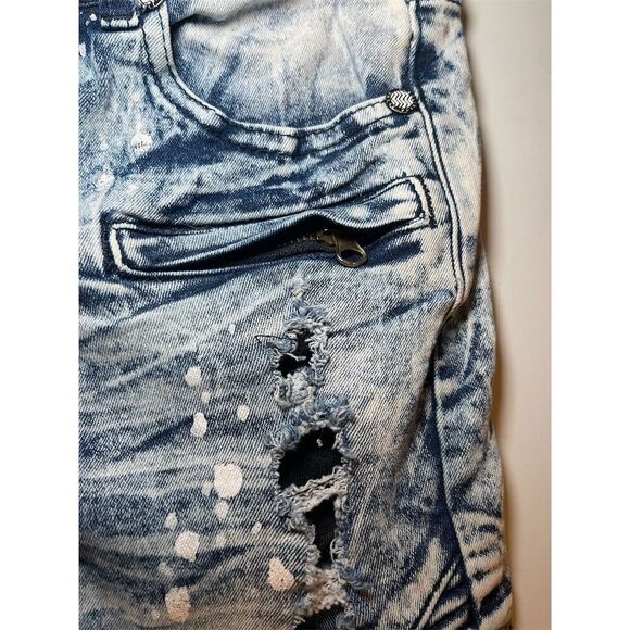 Demolition Girl’s Stonewashed Biker Jeans with Patches Size M Blue - Picture 4 of 13